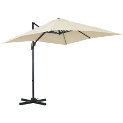 Outsunny Parasol déporté carré inclinable manivelle avec pied en acier dim. 2,5L x 2,5l m alu. polyester haute densité crème
