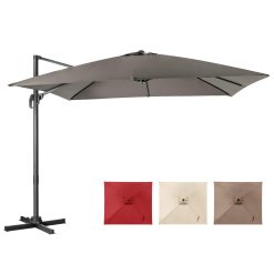 COSTWAY Parasol Déporté Inclinable, Parasol de Jardin Extérieur 3x3M, Tissu Anti-UV, 8 Baleines en Acier, Rotation 360°, Toit de Ventilation, Pied Croisé, Parasol Terrasse Exterieur H273 cm (Gris)