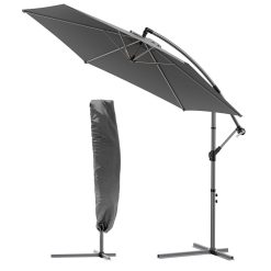 vounot® Parasol déporté hexagonale 3M avec Manivelle Anti-Retour Parasol inclinable Toile 180 gr/m2 avec protection UV Hauteur 235cm 6 Baleines en acier Inclus housse de protection Gris