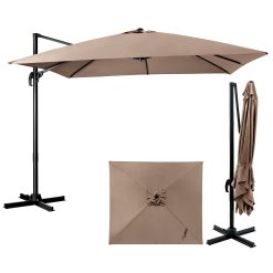 GOPLUS Parasol de Jardin Exterieur, Parasol Déporté 3x3M, avec Manivelle, 8 Baleines à Double Couche, Rotation à 360°, Anti-UV, Parasol Excentré Inclinable pour Balcon Terrasse, H.273cm, Café