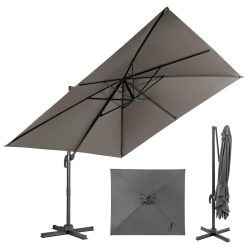 RELAX4LIFE Parasol Déporté Rectangulaire 3x3M, Parasol de Jardin Exterieur Inclinable et Rotative 360° par Pédale en Polyester Anti-UV pour Plage Jardin Patio Gris