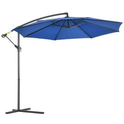 Outsunny Parasol déporté octogonal rabattable diamètre 3 m parasol de jardin avec pied en croix bleu